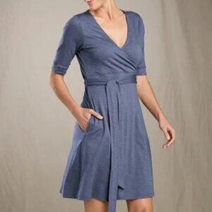 Toad & Co (Horny Toad) - Cue Cafe Wrap Dress in Blue Pattern, size Medium